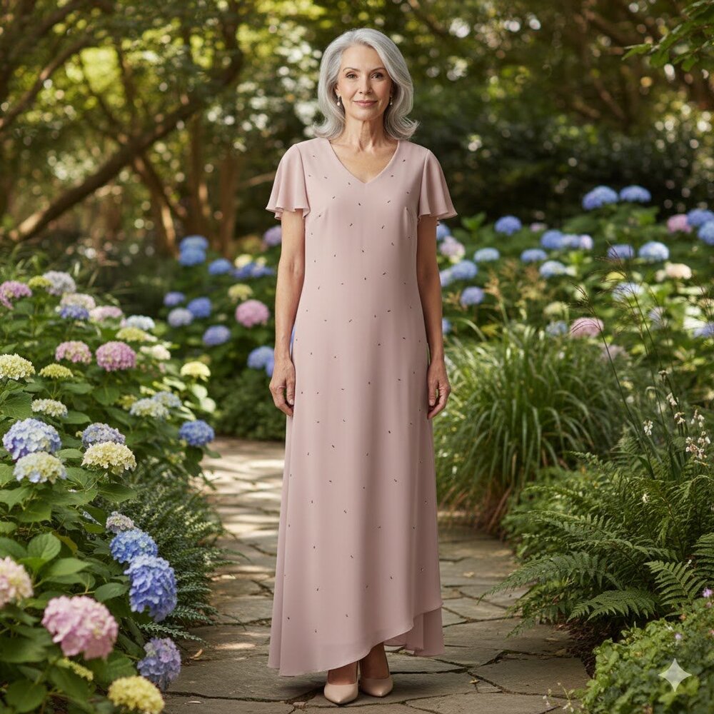 Pink Chiffon Gown With Cap Sleeve